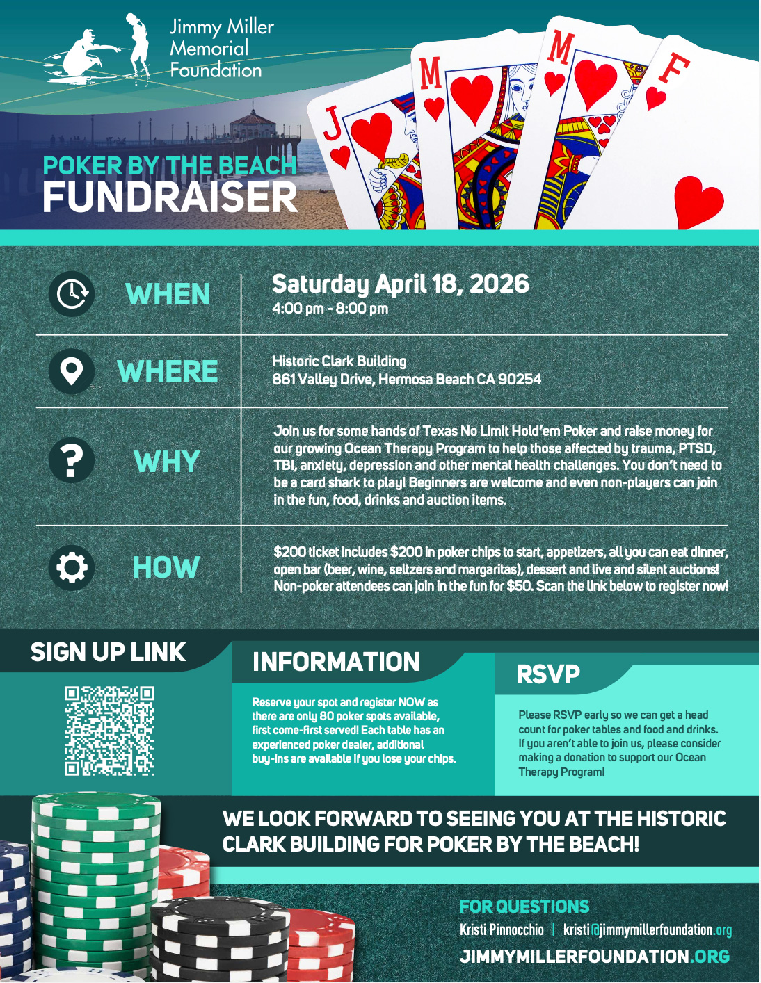JMMF Poker By The Beach on April 18th 2026 in Hermosa Beach Info Flyer
